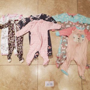 Lot of 7 girl's footed and footless sleepers 3 to 6 months